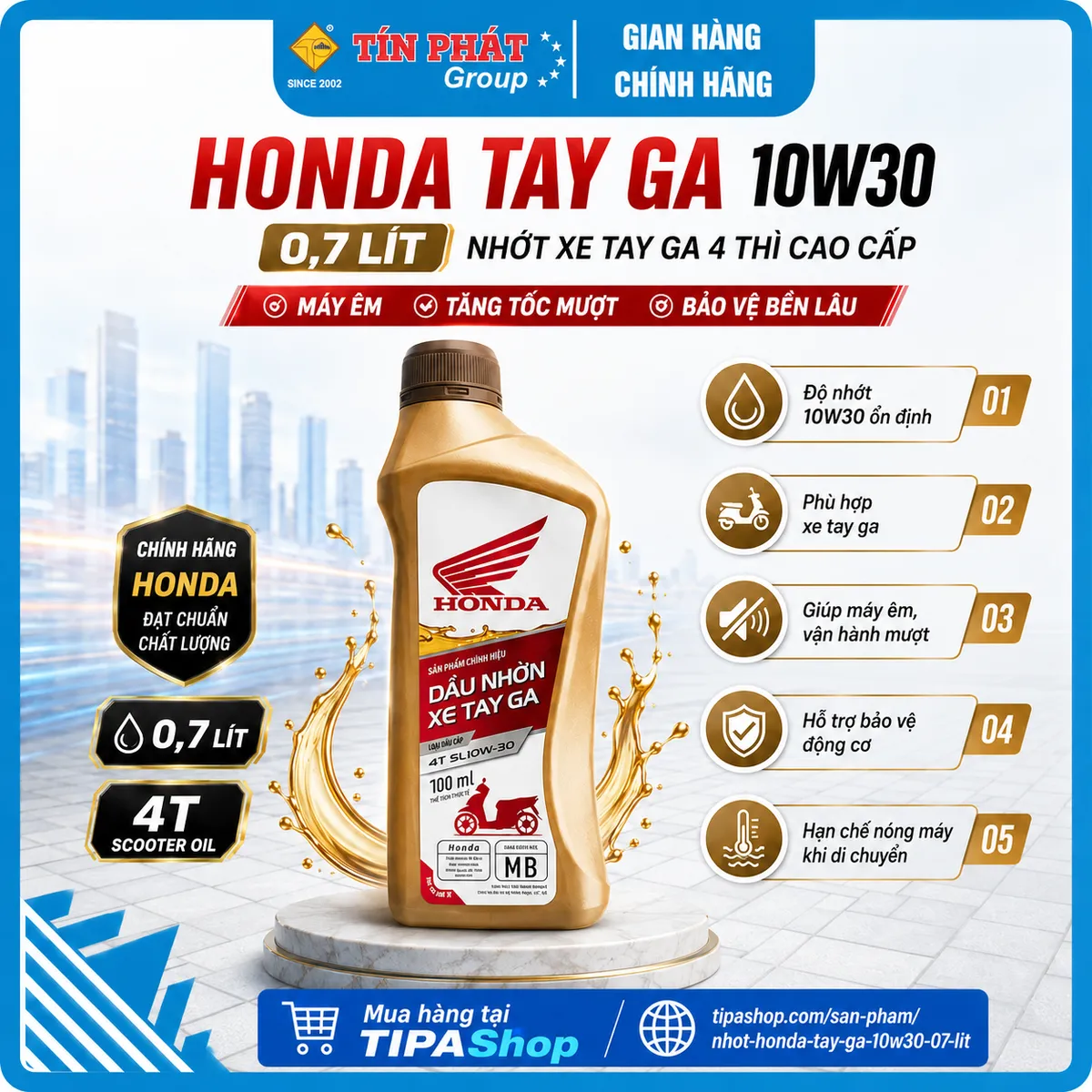 Nhớt Honda tay ga 10W30 (0,7 Lít)
